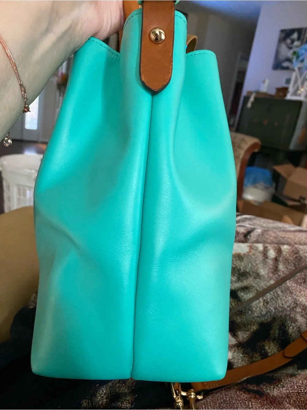 Dooney & Bourke City Barlow Teal Satchel with Tan Handles